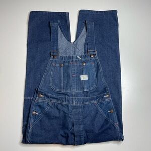 Vintage 70's Big Mac Denim Square Back Bib Overalls Size 34x29 Workwear Navy